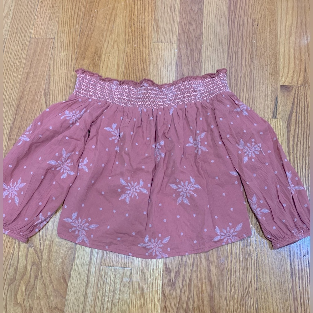 Girls Off The Shoulder Top With Floral Design
